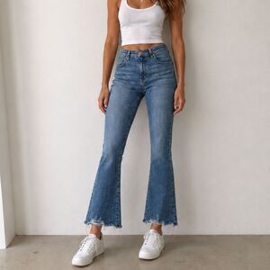 Current/Elliott The Highwaist Kick Jean Harvey‎ Destroy Blue Flare Denim 26